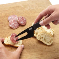 Kuhn Rikon Colori+ 3-Piece Cheese Knife Set -Professional Kitchen Tool Store KR26682 Kuhn Rikon Cheese Knife Set in Use