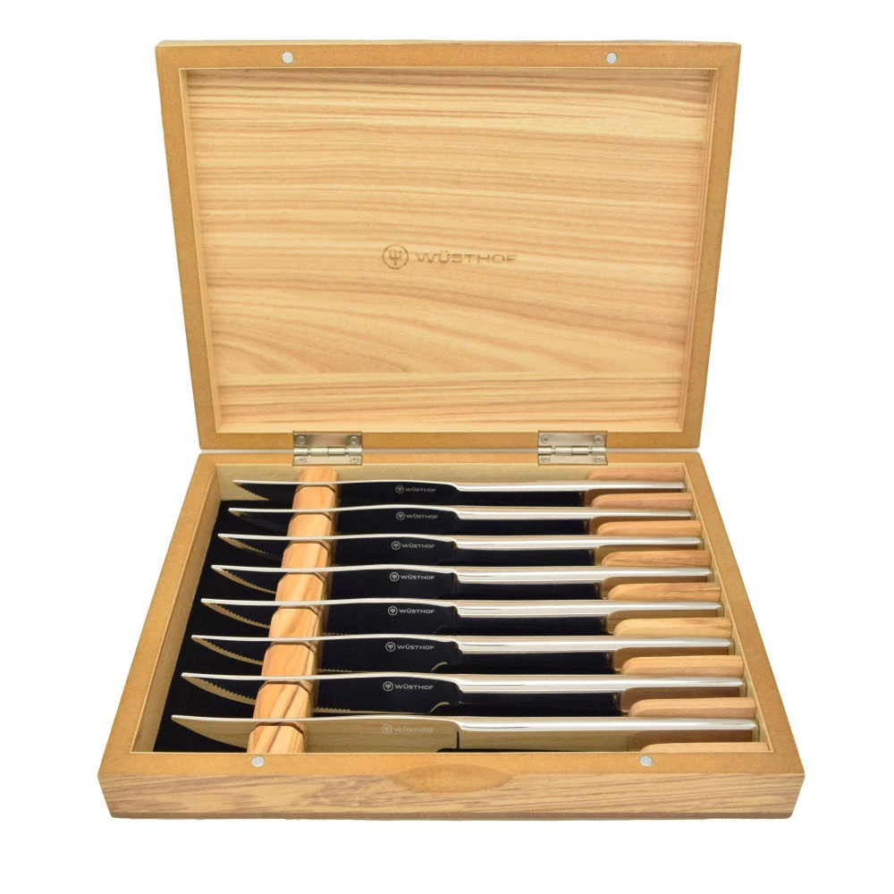 Wusthof 8-Piece Stainless Steel Steak Knife Set In Olivewood Chest 3 Wusthof 8-Piece Stainless Steel Steak Knife Set In Olivewood Chest