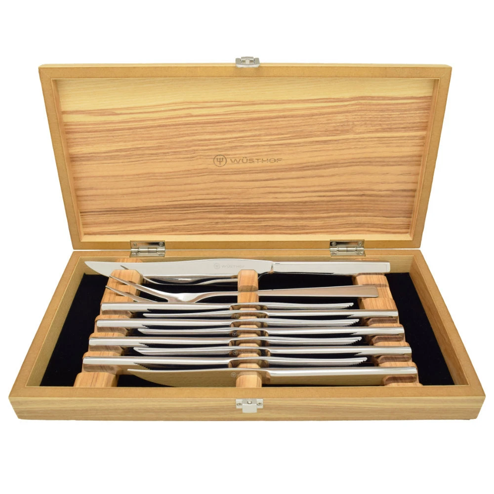 Wusthof 10-Piece Stainless Steel Steak And Carving Knife Set In Olivewood Chest 3 Wusthof 10-Piece Stainless Steel Steak And Carving Knife Set In Olivewood Chest